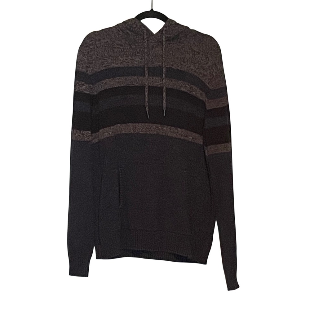 Mens XL Striped Knit Hoodie Sweater Pullover Grunge Skater Streetwear Outdoorsy